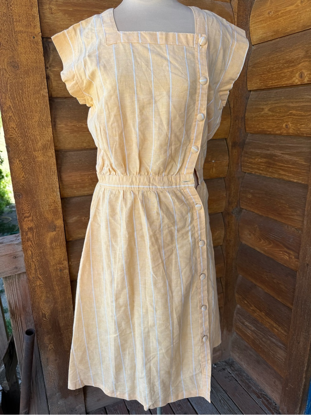 Vintage 1960’s Light orange Striped Linen Dress - Casual Summer Dress
